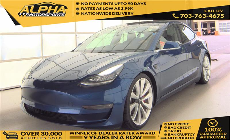 Blue 2019 Tesla Model 3 Performance AWD Sedan All-Wheel Drive Automatic