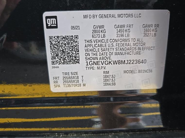2021 CHEVROLET TRAVERSE LT CLOTH