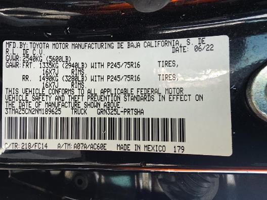2022 TOYOTA TACOMA SR5/TRD SPORT/TRD OFF ROAD
