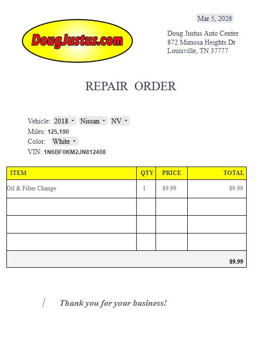 2018 NISSAN NV CARGO S